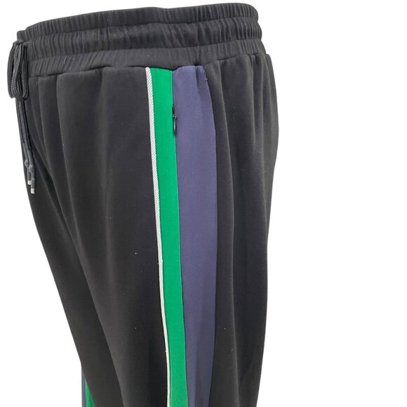 Karl Lagerfeld Paris Black Jogger Pants With Green & Purple Side Stripes Drawstr - Picture 7 of 10